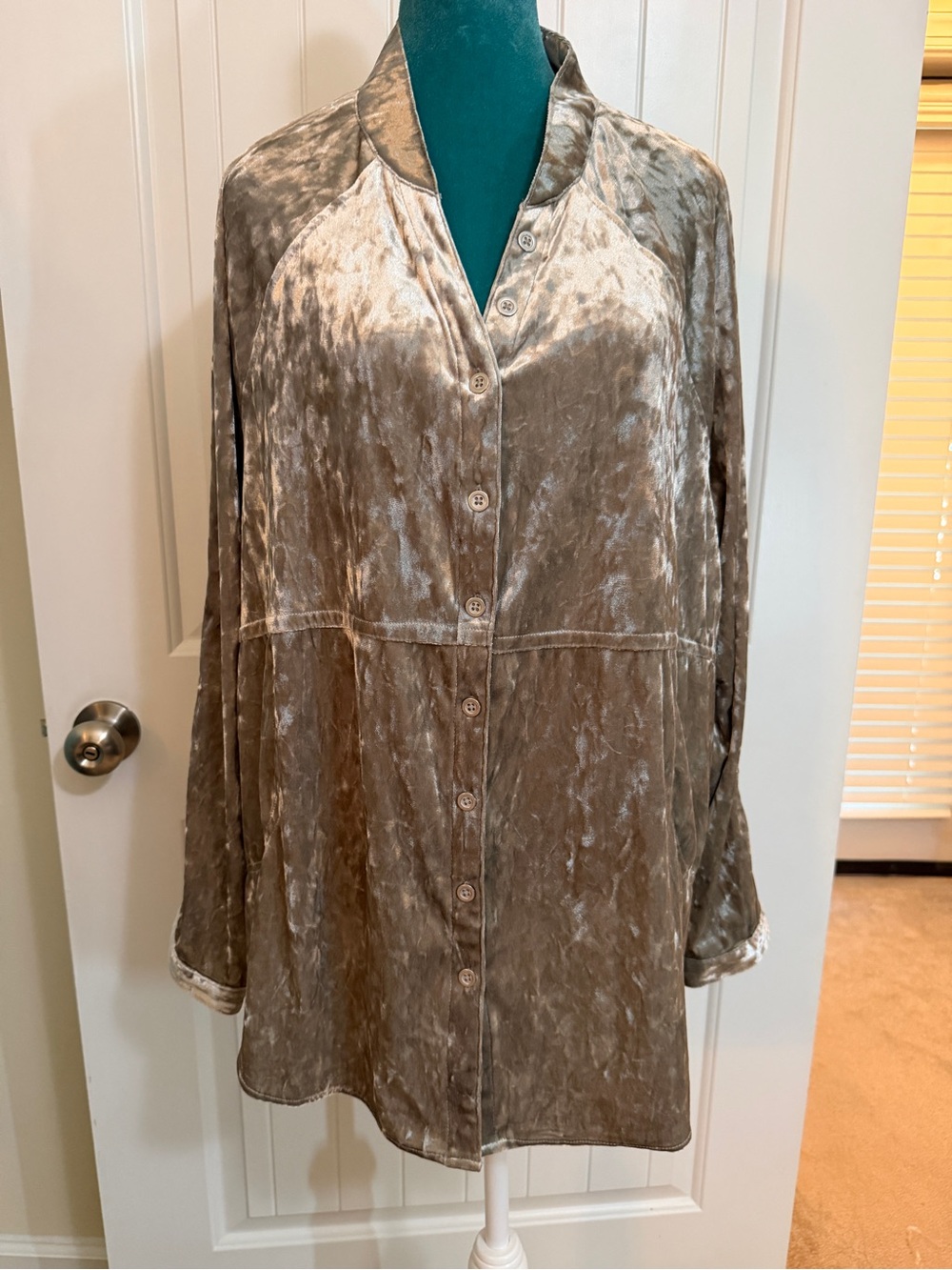 Cupio Silvery Taupe Velvet Top with Pockets Sz X-Large